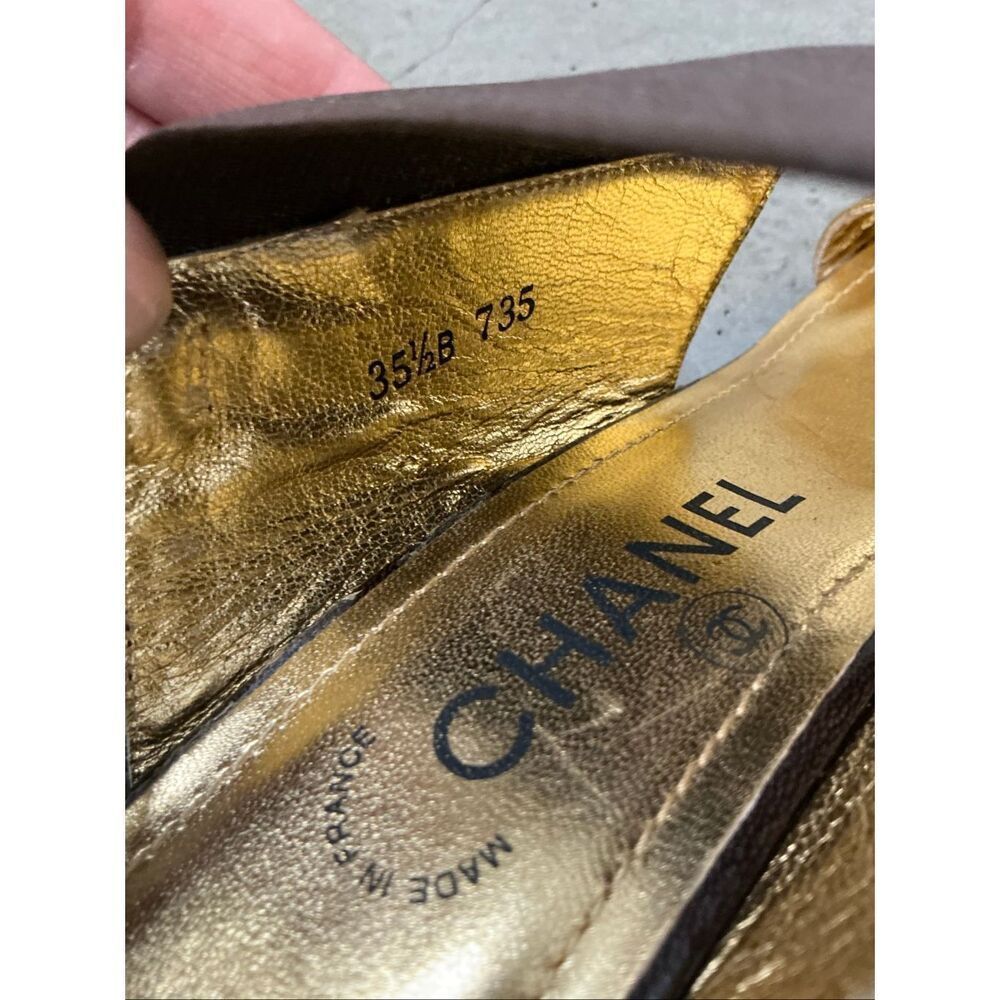 Chanel Open Toe Sandal Heels in Gold and Brown Size 35.5/36 - Picture 3 of 9